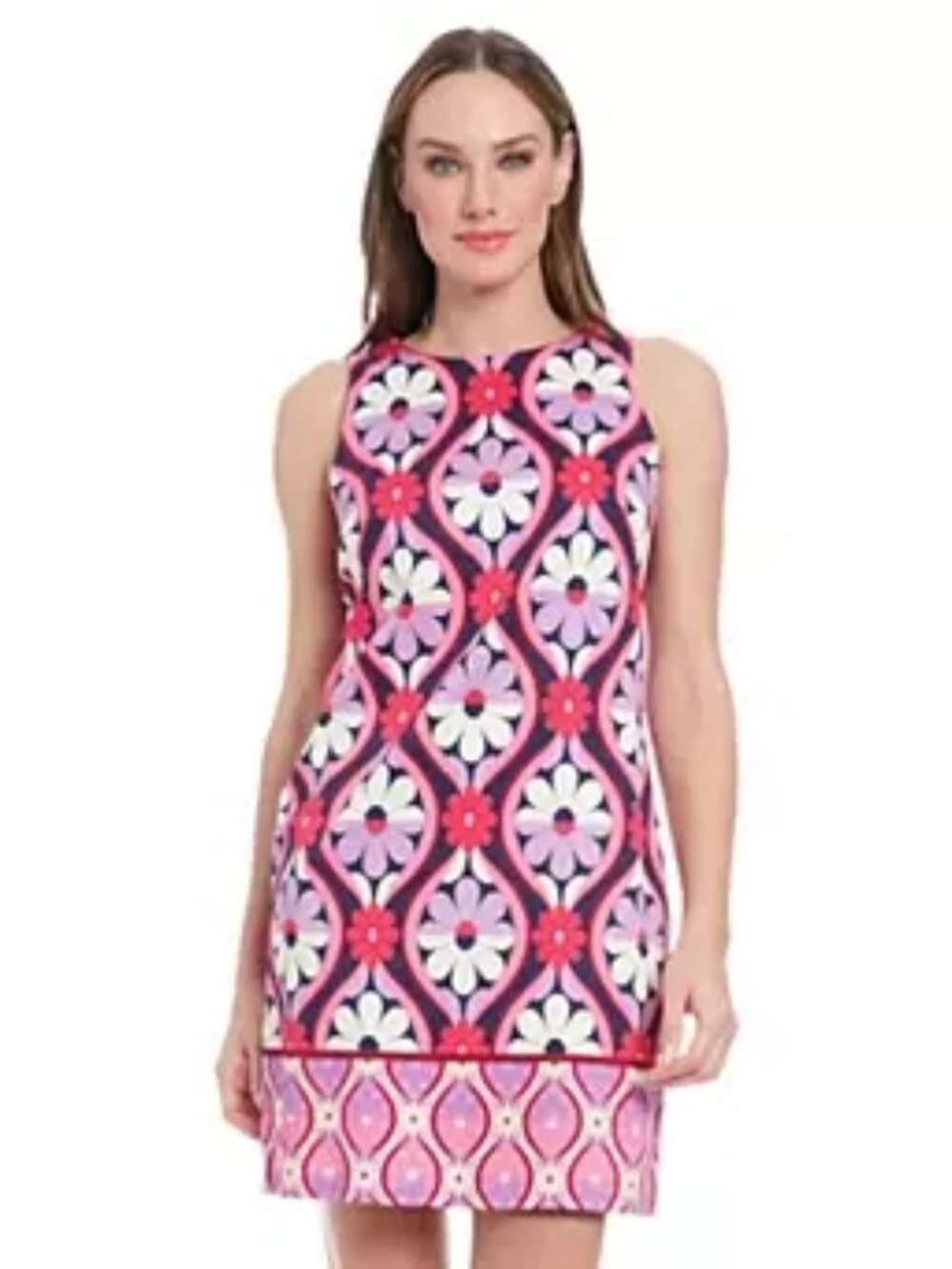 London Times Purple Pink Floral Daisy Medallion Print, Size 10
